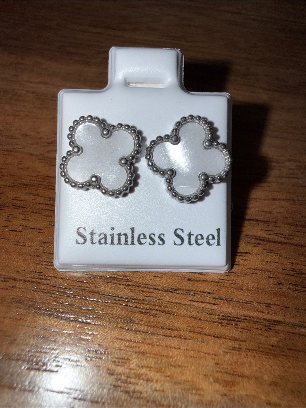 Acer White Clover Stainless Steel Stud Earrings